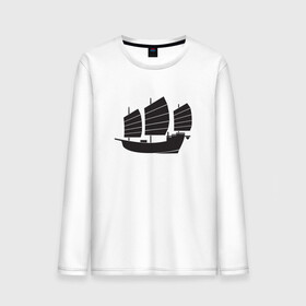 Мужской лонгслив хлопок с принтом Черный корабль в Тюмени, 100% хлопок |  | sailboat | кораблик | корабль | лодка | парус | паруса | парусная лодка | тату | татуировка | черные
