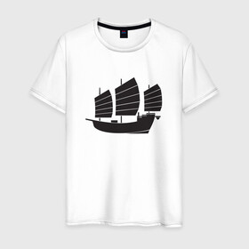 Мужская футболка хлопок с принтом Черный корабль в Тюмени, 100% хлопок | прямой крой, круглый вырез горловины, длина до линии бедер, слегка спущенное плечо. | sailboat | кораблик | корабль | лодка | парус | паруса | парусная лодка | тату | татуировка | черные