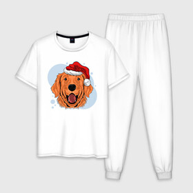 Мужская пижама хлопок с принтом Рождественский пёс в Тюмени, 100% хлопок | брюки и футболка прямого кроя, без карманов, на брюках мягкая резинка на поясе и по низу штанин
 | Тематика изображения на принте: животные | новый год | праздник | рождество | собака
