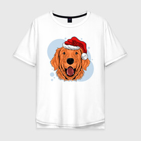 Мужская футболка хлопок Oversize с принтом Рождественский пёс в Тюмени, 100% хлопок | свободный крой, круглый ворот, “спинка” длиннее передней части | Тематика изображения на принте: животные | новый год | праздник | рождество | собака