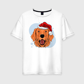 Женская футболка хлопок Oversize с принтом Рождественский пёс в Тюмени, 100% хлопок | свободный крой, круглый ворот, спущенный рукав, длина до линии бедер
 | животные | новый год | праздник | рождество | собака