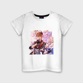 Детская футболка хлопок с принтом Tartaglia fan art в Тюмени, 100% хлопок | круглый вырез горловины, полуприлегающий силуэт, длина до линии бедер | art | fanart | game | genshin | impact | tartaglia | арт | тарталья | фан