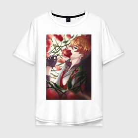 Мужская футболка хлопок Oversize с принтом Tartaglia fan art в Тюмени, 100% хлопок | свободный крой, круглый ворот, “спинка” длиннее передней части | art | fanart | game | genshin | impact | tartaglia | арт | тарталья | фан