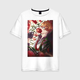 Женская футболка хлопок Oversize с принтом Tartaglia fan art в Тюмени, 100% хлопок | свободный крой, круглый ворот, спущенный рукав, длина до линии бедер
 | art | fanart | game | genshin | impact | tartaglia | арт | тарталья | фан