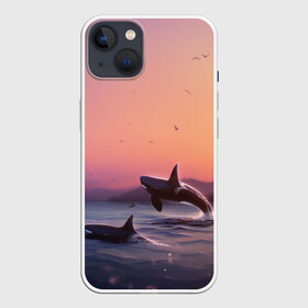 Чехол для iPhone 13 с принтом касатки в Тюмени,  |  | ocean | orca | sea | sea animal | дельфин | закат | касатка | кит | море | океан | рисунок кита