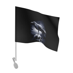 Флаг для автомобиля с принтом ЧЕРЕП И ВОРОН в Тюмени, 100% полиэстер | Размер: 30*21 см | birds | black | crown | death | horror | metal | skull | арт | ворон | зомби | кости | птицы | скелет | череп | черный
