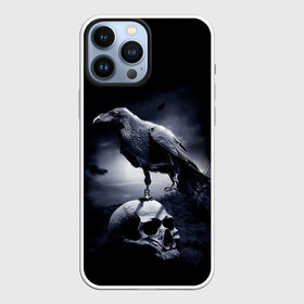 Чехол для iPhone 13 Pro Max с принтом ЧЕРЕП И ВОРОН в Тюмени,  |  | birds | black | crown | death | horror | metal | skull | арт | ворон | зомби | кости | птицы | скелет | череп | черный