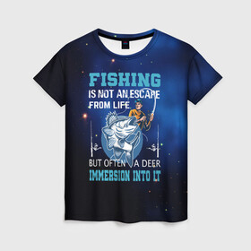 Женская футболка 3D с принтом FISHING PLANET Рыбалка в Тюмени, 100% полиэфир ( синтетическое хлопкоподобное полотно) | прямой крой, круглый вырез горловины, длина до линии бедер | fish | карп | лето | отдых | поклев | рыба | рыбалка | рыболов | спиннинг | удилище | удочка
