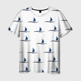 Мужская футболка 3D с принтом Кораблики на белом в Тюмени, 100% полиэфир | прямой крой, круглый вырез горловины, длина до линии бедер | корабли | кораблики на белом | популярные иллюстрации