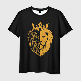 Мужская футболка 3D с принтом Король Лев в Тюмени, 100% полиэфир | прямой крой, круглый вырез горловины, длина до линии бедер | Тематика изображения на принте: golden lion | голова льва | король африки | король леса | лев | лев (корона на голове) | лев царь зверей | царь зверей