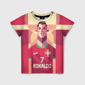 Детская футболка 3D с принтом Криштиану Роналду в Тюмени, 100% гипоаллергенный полиэфир | прямой крой, круглый вырез горловины, длина до линии бедер, чуть спущенное плечо, ткань немного тянется | cristiano ronaldo | fc portugal | криштиану роналду | сборная | фк португалия | футбол
