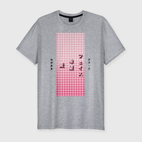 Мужская футболка хлопок Slim с принтом Good Mood в Тюмени, 92% хлопок, 8% лайкра | приталенный силуэт, круглый вырез ворота, длина до линии бедра, короткий рукав | checkered | gradient | hieroglyphs | japanese | neon | градиент | иероглифы | клетка | неон | японский