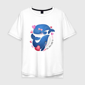 Мужская футболка хлопок Oversize с принтом Два дельфина в Тюмени, 100% хлопок | свободный крой, круглый ворот, “спинка” длиннее передней части | cute | dolphin | love | два дельфина | дельфин | дельфинами | любовь | милый | мир | подводный