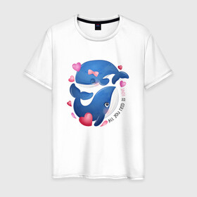 Мужская футболка хлопок с принтом Два дельфина в Тюмени, 100% хлопок | прямой крой, круглый вырез горловины, длина до линии бедер, слегка спущенное плечо. | cute | dolphin | love | два дельфина | дельфин | дельфинами | любовь | милый | мир | подводный