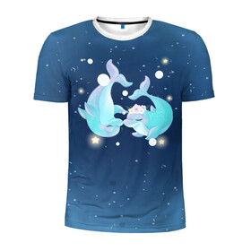 Мужская футболка 3D спортивная с принтом Два дельфина в Тюмени, 100% полиэстер с улучшенными характеристиками | приталенный силуэт, круглая горловина, широкие плечи, сужается к линии бедра | cute | dolphin | два дельфина | дельфин | дельфинами | милый | мир | подводный