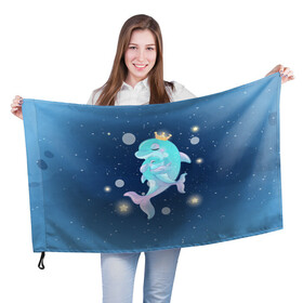 Флаг 3D с принтом Два дельфина в Тюмени, 100% полиэстер | плотность ткани — 95 г/м2, размер — 67 х 109 см. Принт наносится с одной стороны | cute | dolphin | два дельфина | дельфин | дельфинами | милый | мир | подводный