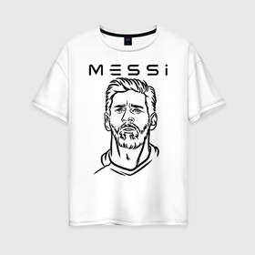 Женская футболка хлопок Oversize с принтом MESSI черные силуэт в Тюмени, 100% хлопок | свободный крой, круглый ворот, спущенный рукав, длина до линии бедер
 | argentina | barca | barcelona | fc barcelona | lionel messi | spain | sport | uefa | аргентина | барса | барселона | золотой мяч | игрок | испания | камп ноу | лео месси | лионель месси | мяч | спорт | тренер | уефа 