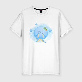 Мужская футболка хлопок Slim с принтом Милая осьминожка в Тюмени, 92% хлопок, 8% лайкра | приталенный силуэт, круглый вырез ворота, длина до линии бедра, короткий рукав | cute | kraken | octopus | живность | жители | кракен | милый | мир | морские | осьминог | осьминожка | подводный | тентакли
