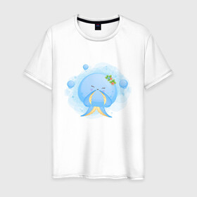 Мужская футболка хлопок с принтом Милая осьминожка в Тюмени, 100% хлопок | прямой крой, круглый вырез горловины, длина до линии бедер, слегка спущенное плечо. | cute | kraken | octopus | живность | жители | кракен | милый | мир | морские | осьминог | осьминожка | подводный | тентакли