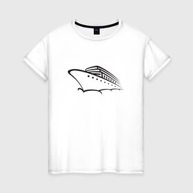 Женская футболка хлопок с принтом Яхта в Тюмени, 100% хлопок | прямой крой, круглый вырез горловины, длина до линии бедер, слегка спущенное плечо | лайнер | судно | тату | татуировка | черный | яхта | яхты