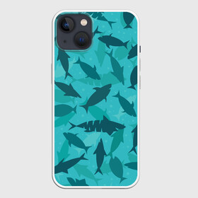 Чехол для iPhone 13 с принтом Морские жители в Тюмени,  |  | fish | shark | акулы | жители | морские | паттерн | подводный мир | рыбы