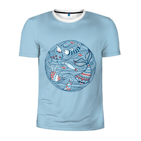 Мужская футболка 3D спортивная с принтом Sea Circle в Тюмени, 100% полиэстер с улучшенными характеристиками | приталенный силуэт, круглая горловина, широкие плечи, сужается к линии бедра | circle | fish | inhabitants | marine | ocean | sea | water | waves | вода | волны | жители | круг | море | морсие | морской | оитатели | океан | рыба