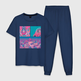 Мужская пижама хлопок с принтом The water world of psychedelic в Тюмени, 100% хлопок | брюки и футболка прямого кроя, без карманов, на брюках мягкая резинка на поясе и по низу штанин
 | abstraction | acid | colors | кислота | психоделика | цветной
