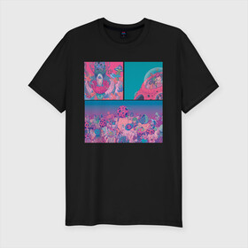 Мужская футболка хлопок Slim с принтом The water world of psychedelic в Тюмени, 92% хлопок, 8% лайкра | приталенный силуэт, круглый вырез ворота, длина до линии бедра, короткий рукав | abstraction | acid | colors | кислота | психоделика | цветной