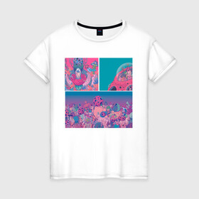 Женская футболка хлопок с принтом The water world of psychedelic в Тюмени, 100% хлопок | прямой крой, круглый вырез горловины, длина до линии бедер, слегка спущенное плечо | abstraction | acid | colors | кислота | психоделика | цветной