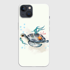 Чехол для iPhone 13 с принтом черепашка в Тюмени,  |  | ocean | sea | sea animal | акварель | водоросли | графика | море | океан | подводный мир | черепаха