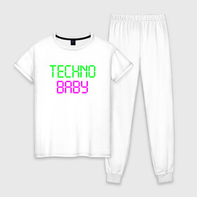 Женская пижама хлопок с принтом techno baby в Тюмени, 100% хлопок | брюки и футболка прямого кроя, без карманов, на брюках мягкая резинка на поясе и по низу штанин | rave | techno | музыка | рейв | техно