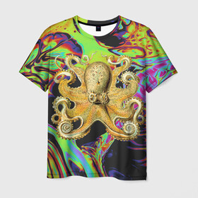 Мужская футболка 3D с принтом Octopus Ink в Тюмени, 100% полиэфир | прямой крой, круглый вырез горловины, длина до линии бедер | abstraction | acid | kraken | ocean | octopus | sea | море | осьминог