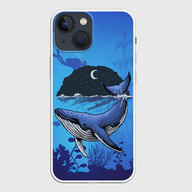 Чехол для iPhone 13 mini с принтом Синий кит в Тюмени,  |  | Тематика изображения на принте: дайверы | киты | корабль | море | океан