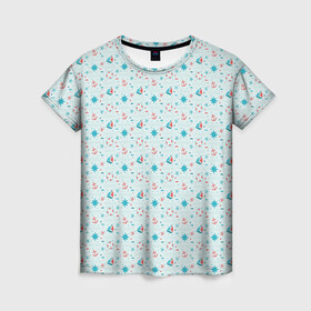 Женская футболка 3D с принтом Морской узор в Тюмени, 100% полиэфир ( синтетическое хлопкоподобное полотно) | прямой крой, круглый вырез горловины, длина до линии бедер | кораблик | морской узор | спасательный круг | якорь | якоря | яхта
