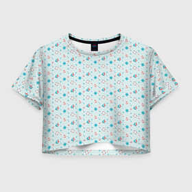 Женская футболка Crop-top 3D с принтом Морской узор в Тюмени, 100% полиэстер | круглая горловина, длина футболки до линии талии, рукава с отворотами | кораблик | морской узор | спасательный круг | якорь | якоря | яхта