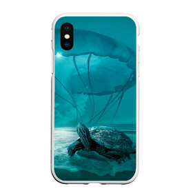 Чехол для iPhone XS Max матовый с принтом Медуза и черепаха в Тюмени, Силикон | Область печати: задняя сторона чехла, без боковых панелей | медуза | медуза в море | черепаха
