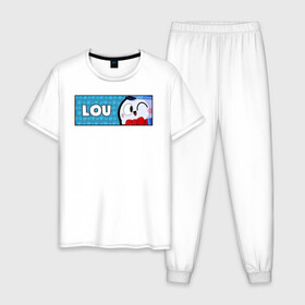 Мужская пижама хлопок с принтом LOU (ПЛАШКА) в Тюмени, 100% хлопок | брюки и футболка прямого кроя, без карманов, на брюках мягкая резинка на поясе и по низу штанин
 | Тематика изображения на принте: android | brawl | brawl stars | clash | game | lou | stars | андроид | игра | мобильные игры