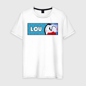 Мужская футболка хлопок с принтом LOU (ПЛАШКА) в Тюмени, 100% хлопок | прямой крой, круглый вырез горловины, длина до линии бедер, слегка спущенное плечо. | Тематика изображения на принте: android | brawl | brawl stars | clash | game | lou | stars | андроид | игра | мобильные игры