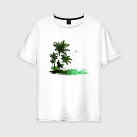 Женская футболка хлопок Oversize с принтом Сёрфинг в Тюмени, 100% хлопок | свободный крой, круглый ворот, спущенный рукав, длина до линии бедер
 | beach | ocean | palm trees | sea | summer | sun | sunset | vacation | закат | лето | море | океан | отдых | отпуск | пальмы | песок | пляж | сёрфинг | солнце