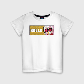 Детская футболка хлопок с принтом BELLE (ПЛАШКА) в Тюмени, 100% хлопок | круглый вырез горловины, полуприлегающий силуэт, длина до линии бедер | Тематика изображения на принте: android | belle | brawl | brawl stars | clash | game | stars | андроид | белль | игра | мобильные игры
