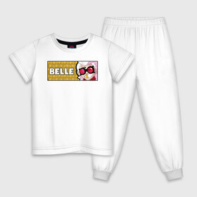 Детская пижама хлопок с принтом BELLE (ПЛАШКА) в Тюмени, 100% хлопок |  брюки и футболка прямого кроя, без карманов, на брюках мягкая резинка на поясе и по низу штанин
 | Тематика изображения на принте: android | belle | brawl | brawl stars | clash | game | stars | андроид | белль | игра | мобильные игры