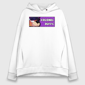 Женское худи Oversize хлопок с принтом COLONEL RUFFS (ПЛАШКА) в Тюмени, френч-терри — 70% хлопок, 30% полиэстер. Мягкий теплый начес внутри —100% хлопок | боковые карманы, эластичные манжеты и нижняя кромка, капюшон на магнитной кнопке | android | brawl | brawl stars | clash | colonel | game | reffs | stars | андроид | игра | мобильные игры | руффс