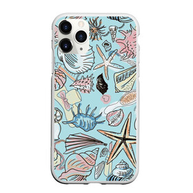 Чехол для iPhone 11 Pro матовый с принтом Морские обитатели в Тюмени, Силикон |  | звезды | морские животные | морские обитатели | очки | пляжный отдых | ракушки | расческа | улитки