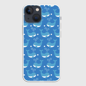 Чехол для iPhone 13 mini с принтом Киты паттерн в Тюмени,  |  | Тематика изображения на принте: whale | бесшовный | кит | киты | море | океан | паттерн
