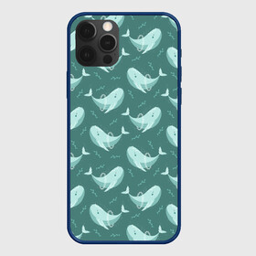 Чехол для iPhone 12 Pro с принтом Киты в Тюмени, силикон | область печати: задняя сторона чехла, без боковых панелей | whale | кит | киты | море | океан | паттерн