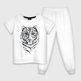 Детская пижама хлопок с принтом Белый тигр в Тюмени, 100% хлопок |  брюки и футболка прямого кроя, без карманов, на брюках мягкая резинка на поясе и по низу штанин
 | альфа | белый | дикие | дикий | животные | звери | зверь | кот | котик | крутой | полоски | принт | природа | самец | тигр | тигриныйкрасивый