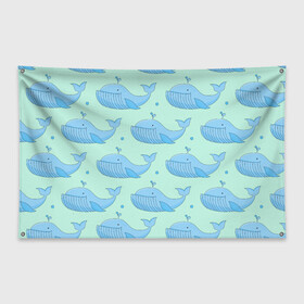 Флаг-баннер с принтом Киты в Тюмени, 100% полиэстер | размер 67 х 109 см, плотность ткани — 95 г/м2; по краям флага есть четыре люверса для крепления | whale | кит | киты | море | океан | паттерн