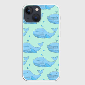 Чехол для iPhone 13 mini с принтом Киты в Тюмени,  |  | Тематика изображения на принте: whale | кит | киты | море | океан | паттерн