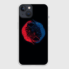 Чехол для iPhone 13 с принтом Marine Dualism в Тюмени,  |  | blue | crustacean | darkness | dualism | evil | good | light | marine | ocean | red | sea | shrimp | water | yang | yin | вода | добро | дуализм | зло | инь | красный | креветки | море | морские | обитатели | океан | ракообразное | св