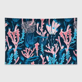 Флаг-баннер с принтом Подводный мир в Тюмени, 100% полиэстер | размер 67 х 109 см, плотность ткани — 95 г/м2; по краям флага есть четыре люверса для крепления | colorful | coral | deep | sea | seamless | seaweed | водоросли | глубокий | коралл | красочный | паттерн | подводный мир